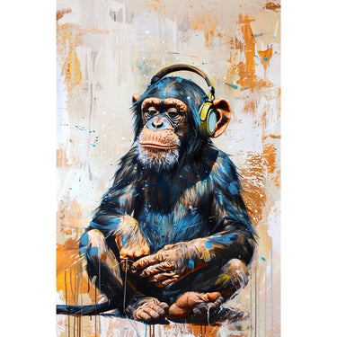 Monkey Listening to Music Canvas